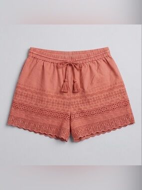 Faded Glory Eyelet Drawstring Tassel Shorts Embroidery Boho Chic Women’s size 6